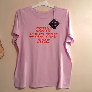 New‎ Ava & Viv Soft Lavender "Own Who You Are" T-Shirt 1x 16W-18W